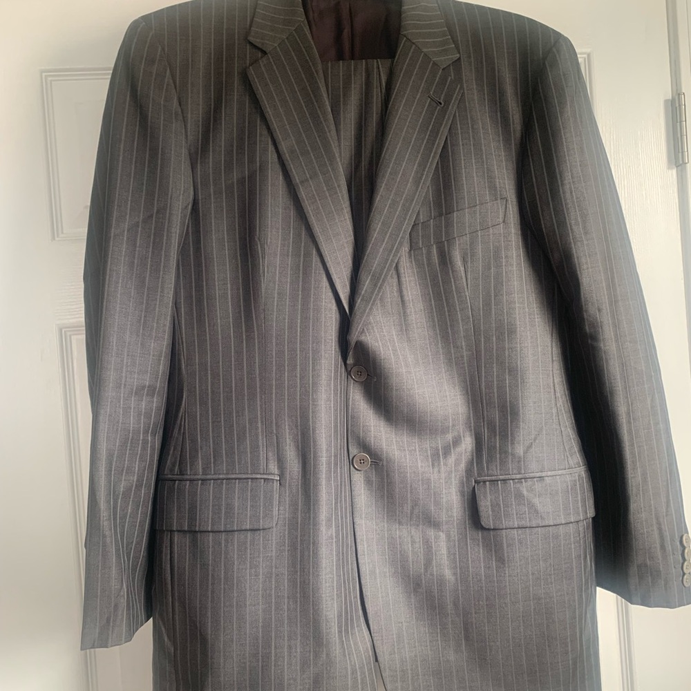 joseph abboud Men’s Super 150’s Wool Pinstripe Suit 43L/W37-gray -defect